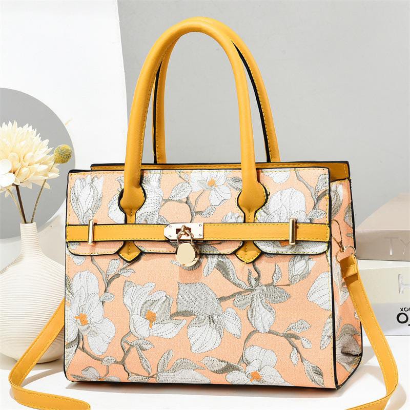 Yellow Handle Floral Tote