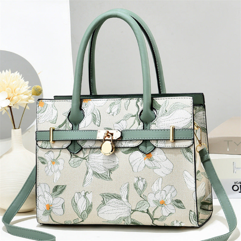 Green Handle Floral Tote